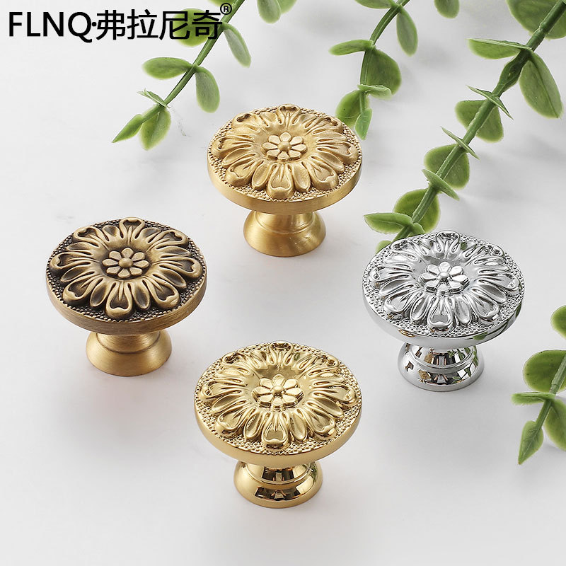 French light luxury chrome bright silver brass handle modern minimalist embossed single hole wardrobe drawer cabinet door handle