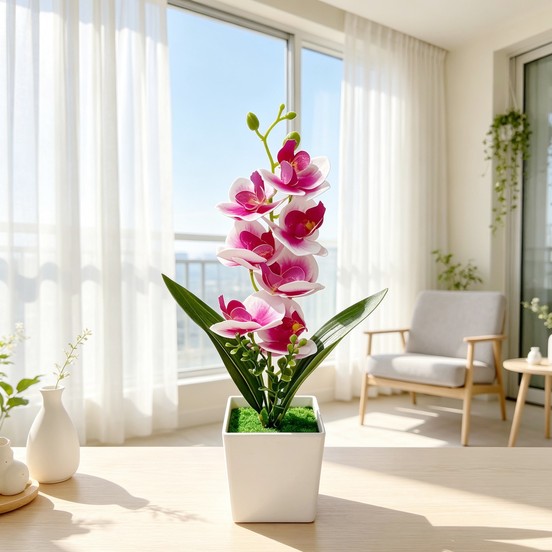 Nuevo cuadrado 7 orquídeas mariposa bonsai decoración de oficina pequeña maceta falsa plantación verde bonsai decoración