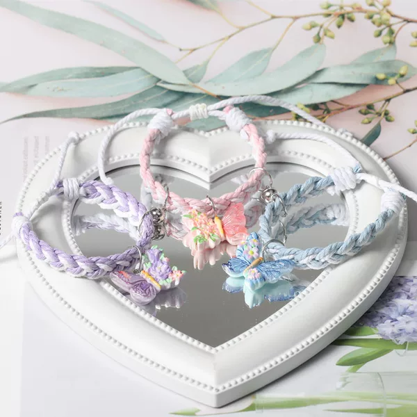 Original Woven Colorful Butterfly Sweet Bestie Three-Person Magnetic Bracelet High-Value Adjustable Couple Attraction Bracelet