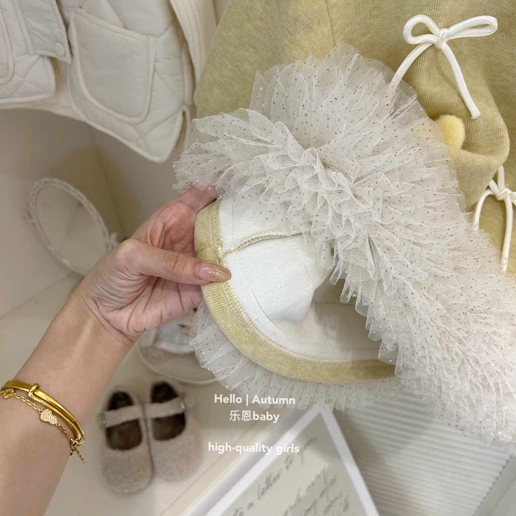 [Leen Ropa para niños] Vestido de invierno y año nuevo para niñas Suéter amarillo limón más falda de terciopelo Vestido de moda occidental para bebés