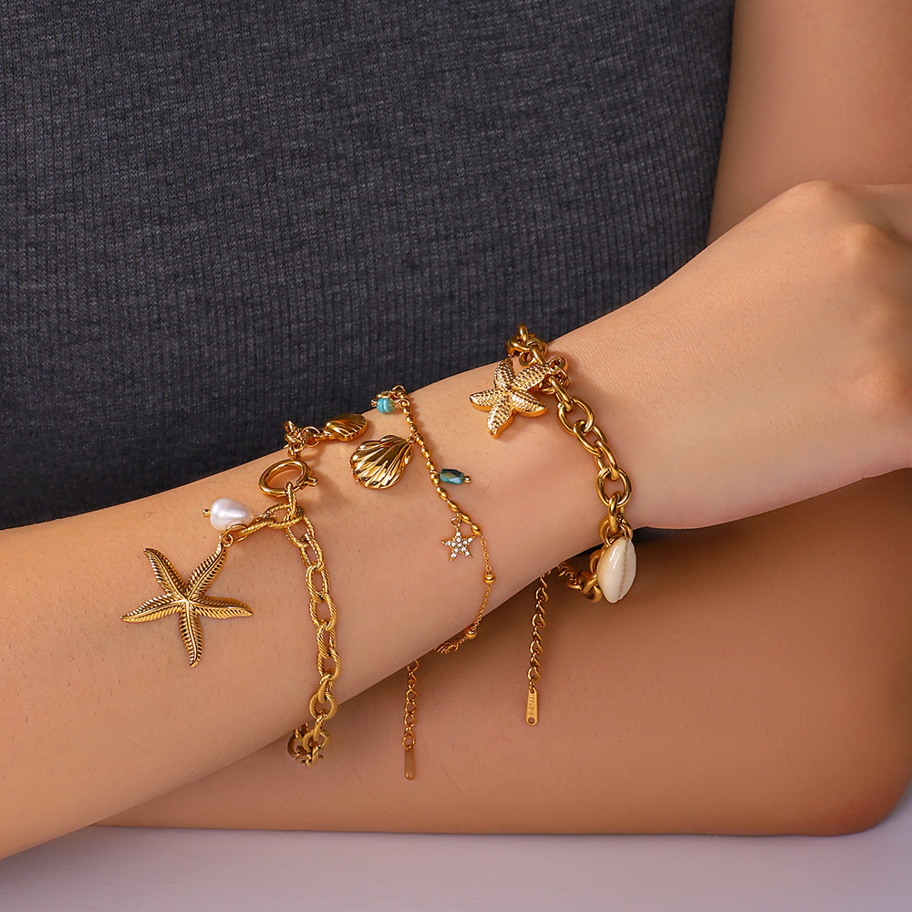 1 Piece Quantity Marine Style Simple Style Starfish Shell 304 Stainless Steel Bracelets In Bulk