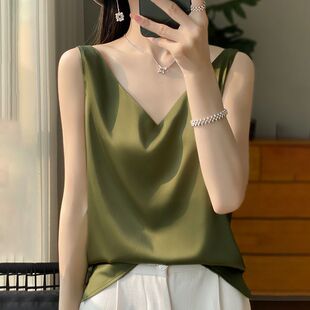2025 Camisole New Summer Fashion Outerwear White Large Size Suit Sleeveless Bottoming Satin Loose Top