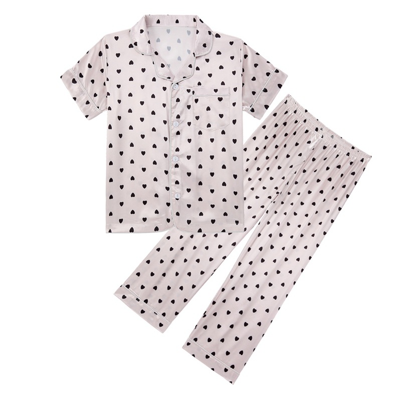 Kinderpyjama-Set, Kurzarm, lange Hose, bedrucktes Design, Frühlings- und Sommerkleidung für mittelgroße und große Kinder_voghion.com