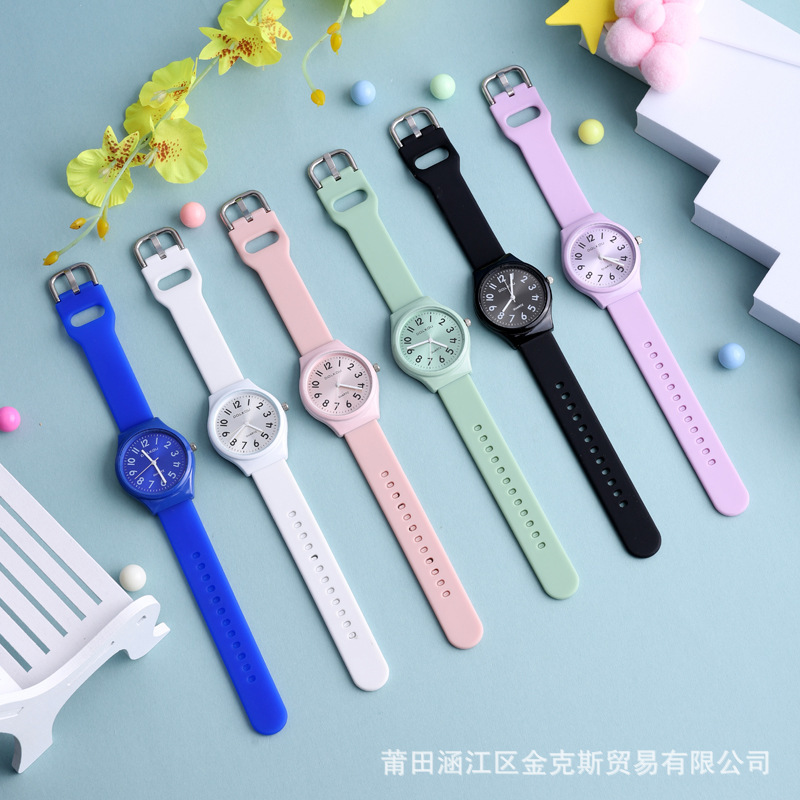 Children's Exam Watch for Girls and Boys, Primary and Secondary School Students, Anti-Fall Macaron Small Fresh Sports Jelly Color Quartz Watch