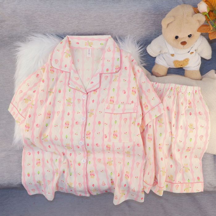 Pijamas de algodón nubes al por mayor transfronterizos de mujeres pantalones cortos de mangas cortas de verano nuevos cardigans con solapas de dibujos animados lindos cubiertas de ropa para el hogar