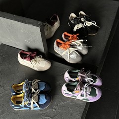 双鞋带板鞋鞋女2025秋季新款复古休闲鞋厚底德训鞋小众拼色运动鞋