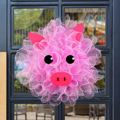 纵鸿跨境粉色小猪网纱花环可爱装饰花环门窗壁挂家庭节日布置道具