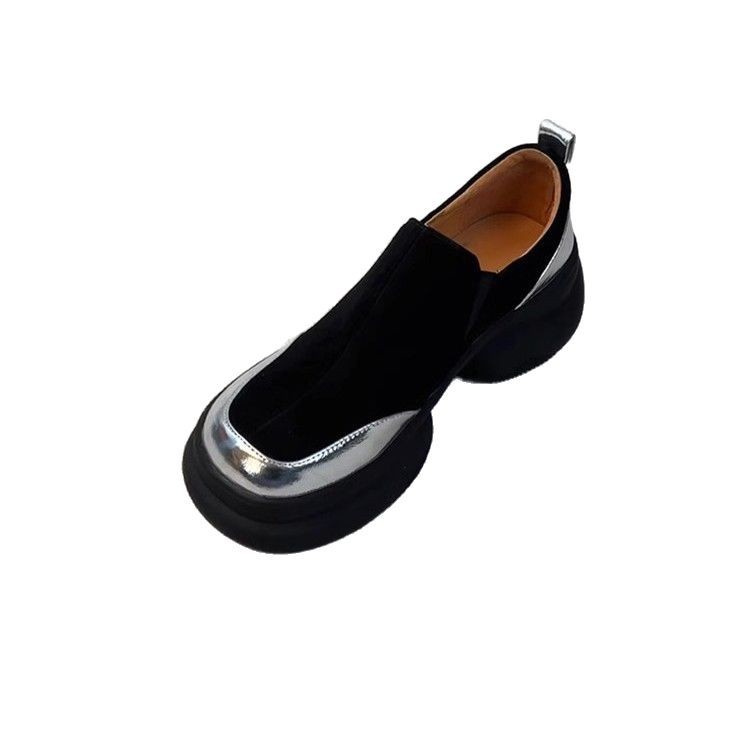 La marea no es sur ~ Suela de bizcocho retro, suela gruesa, aumento, zapatos de cuero Lefu para mujer, cuero esmerilado, punta redonda, zapatos de cuero simples