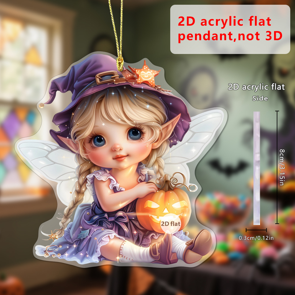 Halloween Púrpura Fairy y Chickpea Cat Keychain Colgante Decoración acrílica 2D Colgante Decoración del automóvil