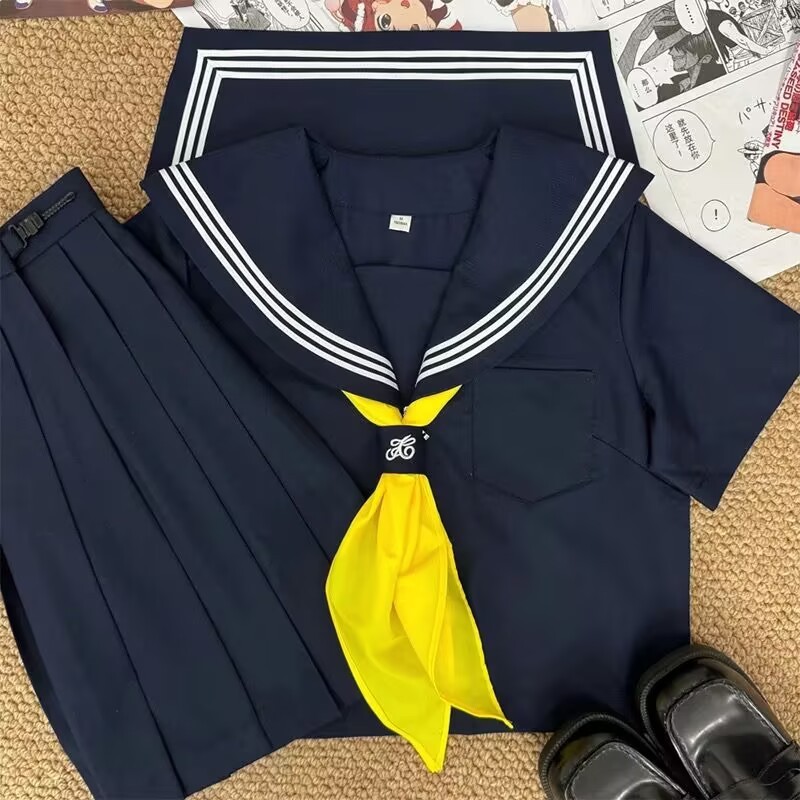 Jk制服ベースモデル改良白三本セーラー服合集長袖海軍襟学院風日系スーツ|undefined
