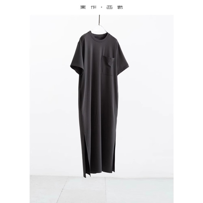 53065 # Plus Size Short Sleeve Dress Women Summer New Round Neck Casual Solid Color Casual Loose T-Shirt Long Skirt