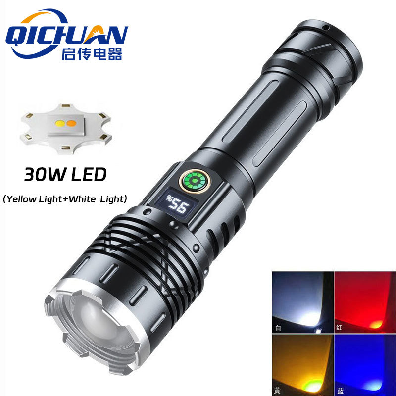 Hot-selling dual-light source high-intensity flashlight, aluminum alloy, ultra-bright long-range flashlight, multi-functional outdoor zoom portable flashlight