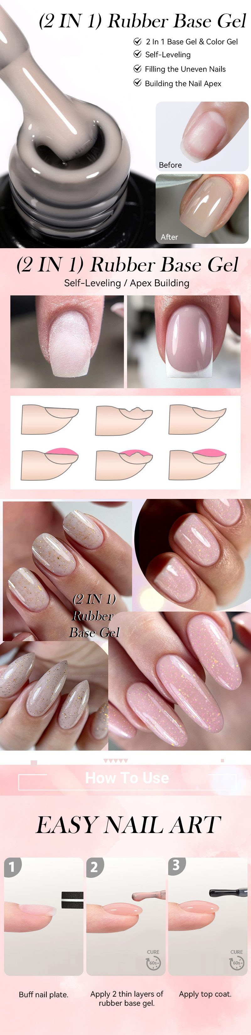 BORN PRETTY 2-in-1 Rubber Base Gel Set – Multifunktionales, abwaschbares Nailart-Gel für die Maniküre_voghion.com