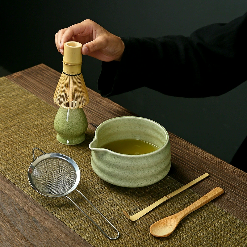 Japanese matcha, tea cup, ceramic mixing stick, set