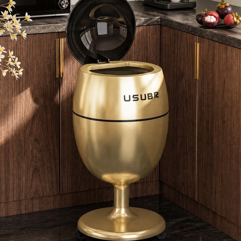 Multifunctional household trash can with lid for living room, floor-standing office large-capacity creative trash can, gold storage bin Multifunctional household trash can with lid for living room, floor-standing office large-capacity creative trash can, gold storage bin