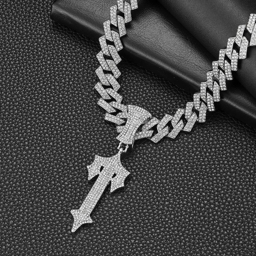 Új arany négyszög alakú nagy kereszt többrétegű ötvözetből készült férfi hip-hop medállal és kubai lánccal_voghion.com