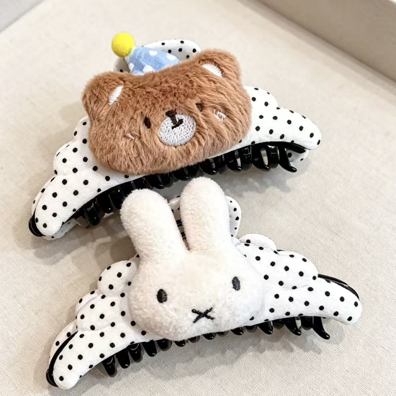 Cute polka dot angel wings, Miffy rabbit, bowknot doll, banana clip hair accessory, hair clip, Japanese-style fresh design for girls.