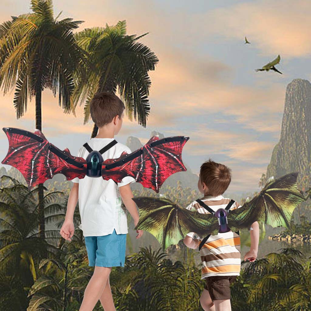 跨境新品电动恐龙羽翼自行摆动蝴蝶翅膀发光音效儿童户外装扮道具