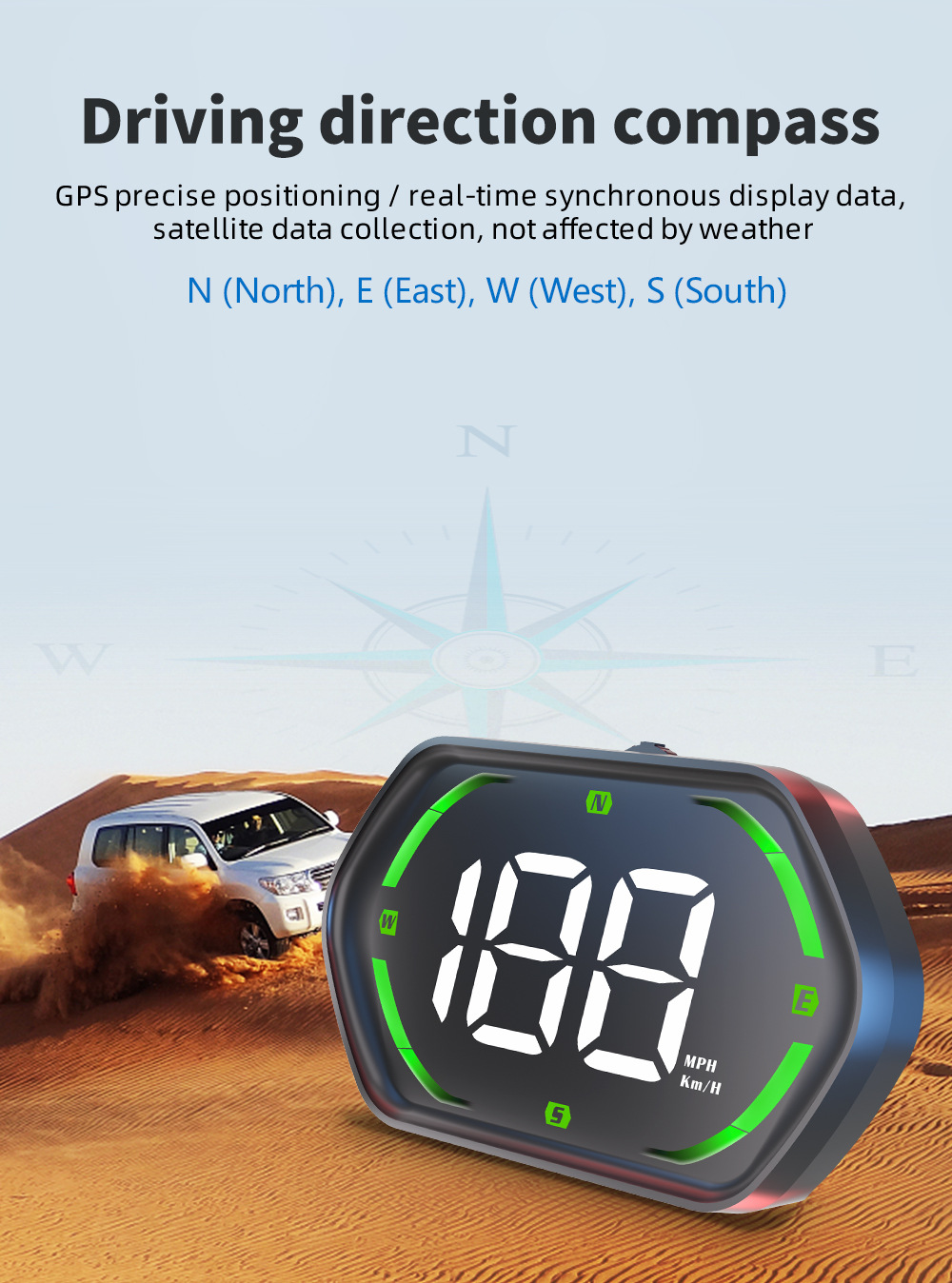 GPS car HUD head-up display with speed and over-speed warning, switchable between metric and imperial units, universal for all vehicles, G22