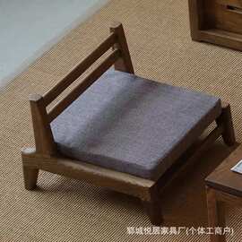 侘寂风老榆木榻榻米休闲凳阳台晒太阳靠背椅实木落地圈椅袋鼠凳