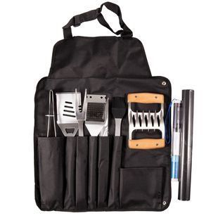 Cross-border factory in stock picnic barbecue tools portable cloth bag apron stainless steel wooden handle 10-piece set BBQ