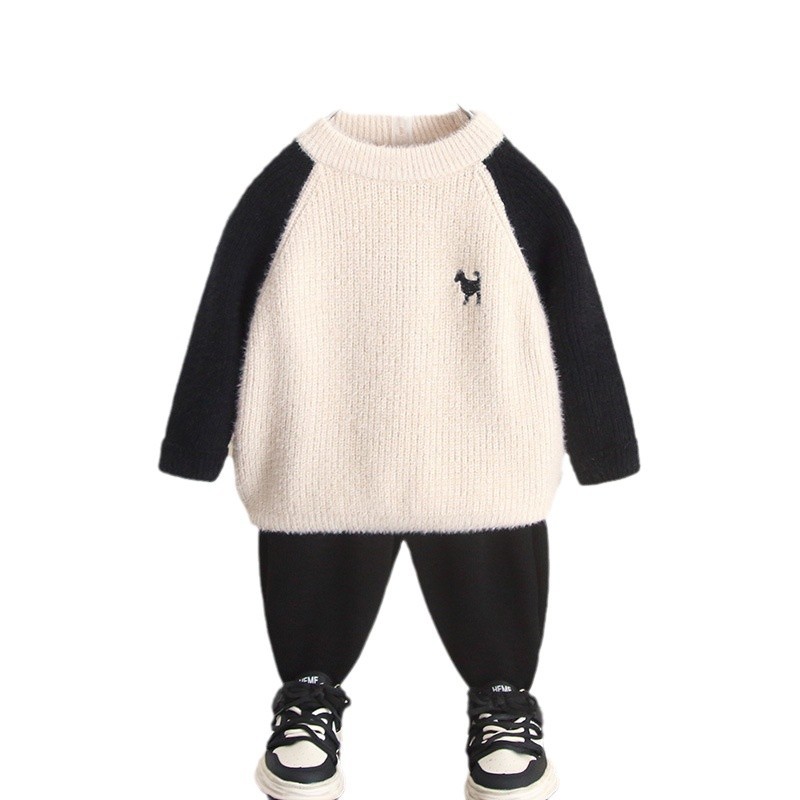 6846 camisa de fondo para niños 2025 nuevo suéter grueso para niños, suéter de otoño e invierno para niños pequeños y medianos