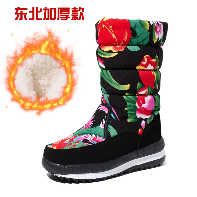 Ethnic winter warm ankle boots, fleece‑lined, ethnic pattern, sizes 36–43