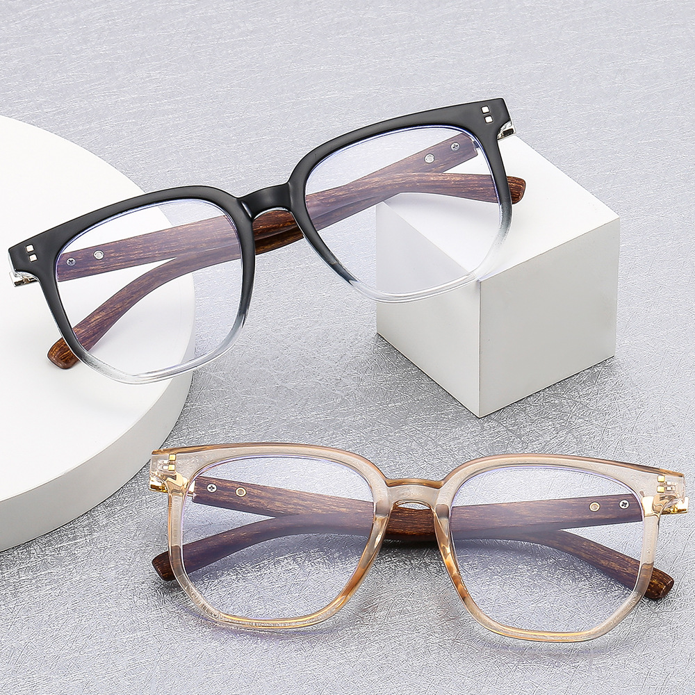 2024 new vintage large frame wood grain ultra light anti-blue light flat mirror fashion trend men's and women's same frame glasses