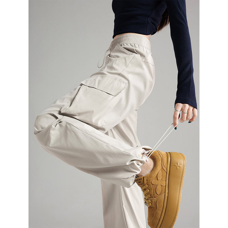 American-Style White-Gray Work Pants for Women, 2026 Spring/Summer Vintage Straight Wide-Leg Pants, Outdoor Quick-Dry Hiking Sports Pants