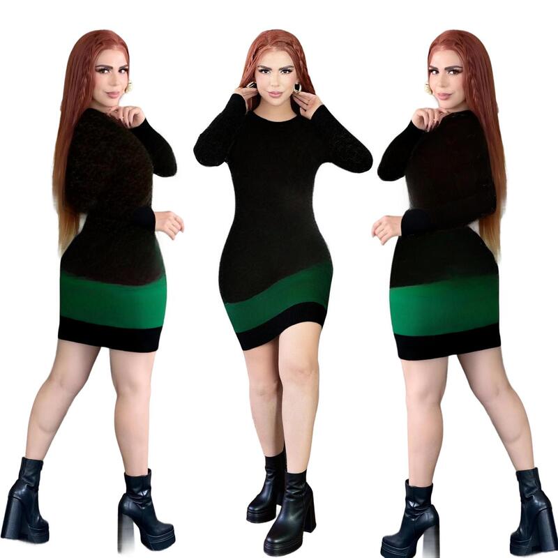 European and American Cross-Border Knitted Sweater Dress, New Winter Fashion Jacquard Soft High-Elastic Knitted Long Dress, in Stock European and American Cross-Border Knitted Sweater Dress, New Winter Fashion Jacquard Soft High-Elastic Knitted Long Dress, in Stock