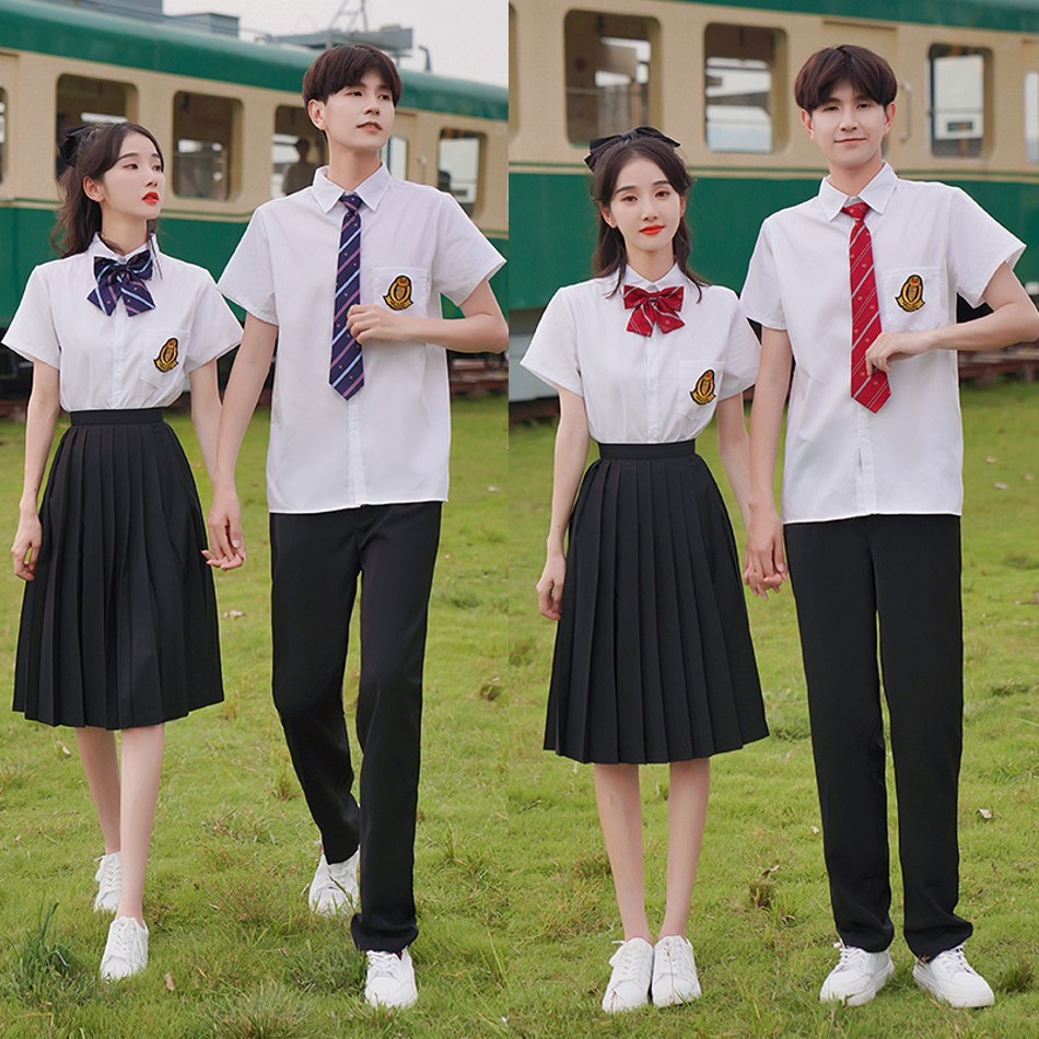 Middle school student graduation school uniform suit college style short sleeve white shirt skirt junior high school student sports meeting graduation class uniform