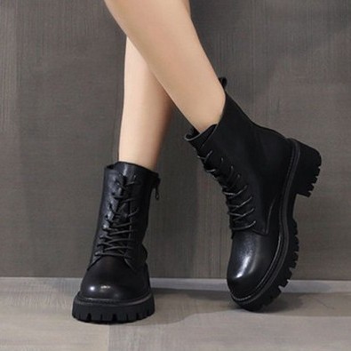 2022 Autumn/Winter Korean Style Fleece-Lined Thickened Martin Boots with Thick Soles, Mid-Heel Short Boots for Women, Height-Increasing and Non-Slip