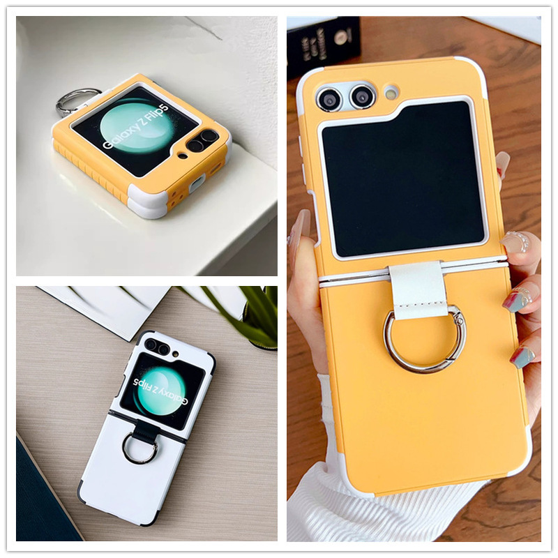 Phone Case for Samsung Galaxy Zflip6 Color Contrast Hand Ring Flip4 Folding Protective Case for Zflip5