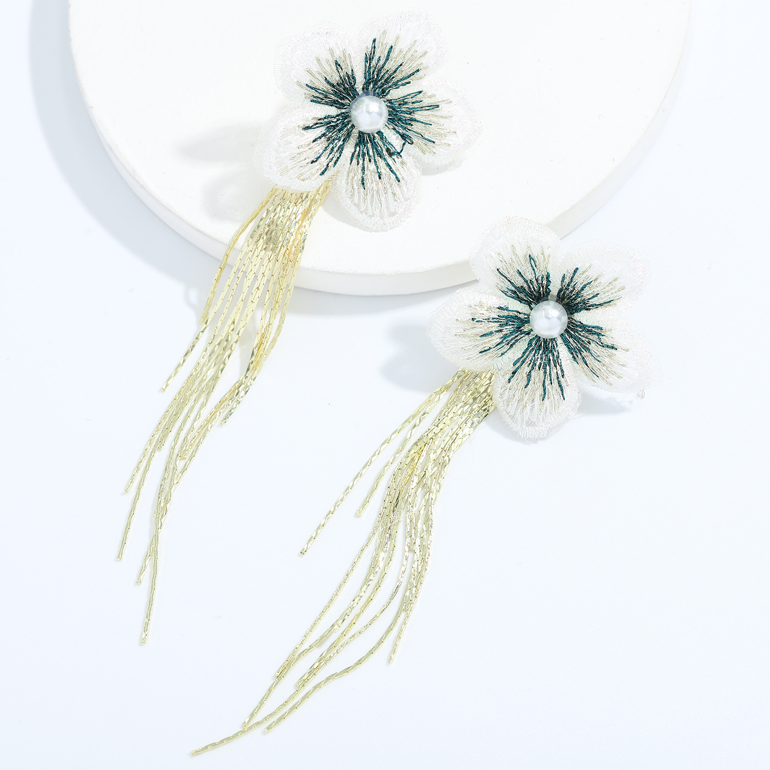 Korean Mesh Fabric Flower Earrings display picture 11