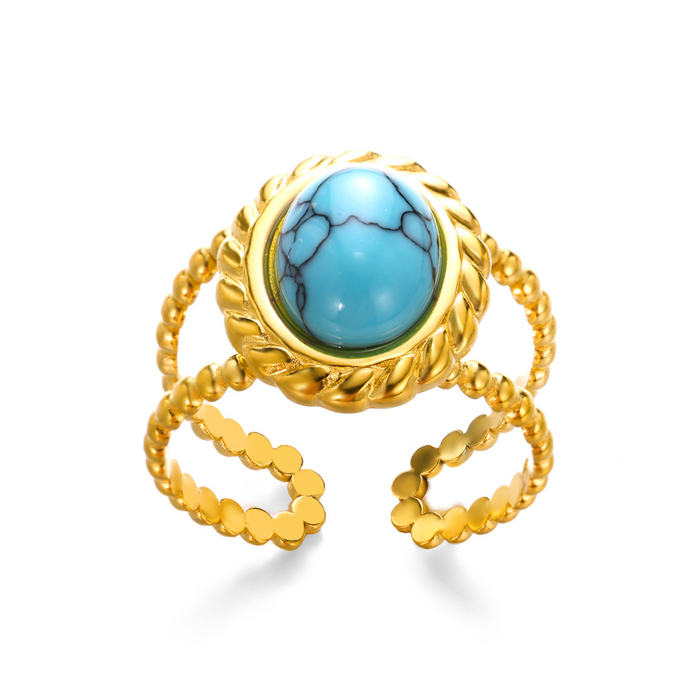304 Stainless Steel Material Wholesale Jewelry Retro Devil's Eye Heart Shape 304 Stainless Steel Turquoise Plating Open Rings