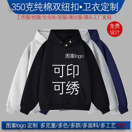 工厂直销纯棉卫衣定制图案logo文化衫双纽扣无帽绳美式落肩款光版