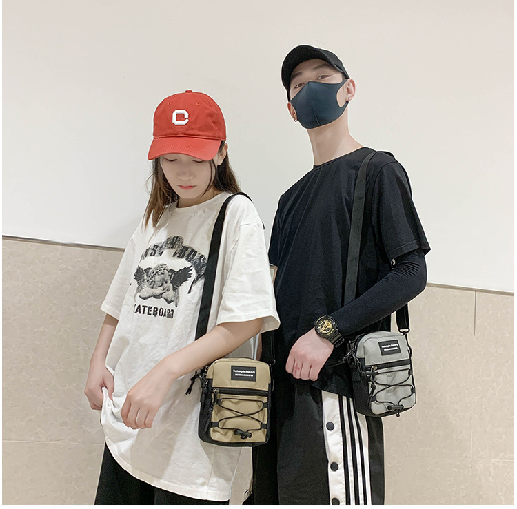 67g Weight Zipper Closure Type Single Shoulder Strap Strap Type Crossbody Bag Bags Type Nylon Material Letter Pattern Streetwear Style Square Shape Khaki, Light Grey, White, Black Color Small Size Small Nylon Letter Streetwear Square Zipper Crossbody Bag 无
