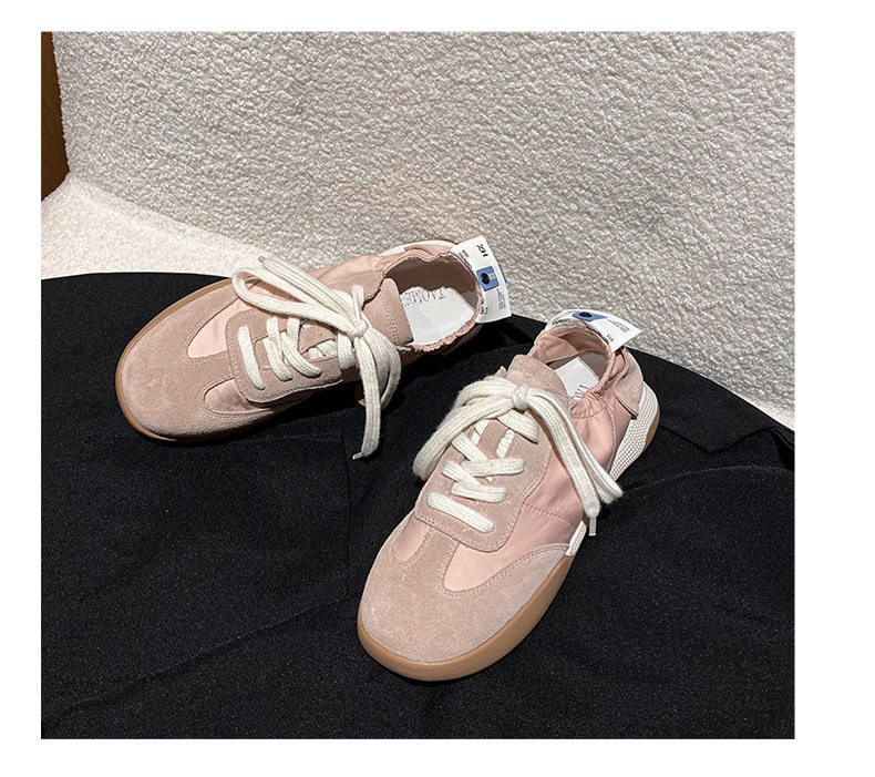 Giày sneaker nữ da thật phối lưới kiểu ballet, đế cao su chống trượt, dây buộc — Màu hồng, Màu mơ, Màu vàng chi tiết 31