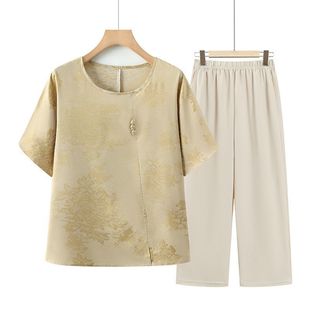 Clothes for the Elderly, Grandma's Fashionable Mother's Suit, Summer Short-Sleeved T-Shirt, Loose, Breathable, Fashionable Summer Clothes to Reduce Age
