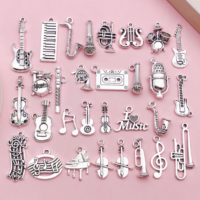Cross-Border Hot Selling Mix 30 Musical Instruments Guitar Note Alloy Pendants Mini Music Jewelry Accessories Materials Package Cross-Border Hot Selling Mix 30 Musical Instruments Guitar Note Alloy Pendants Mini Music Jewelry Accessories Materials Package