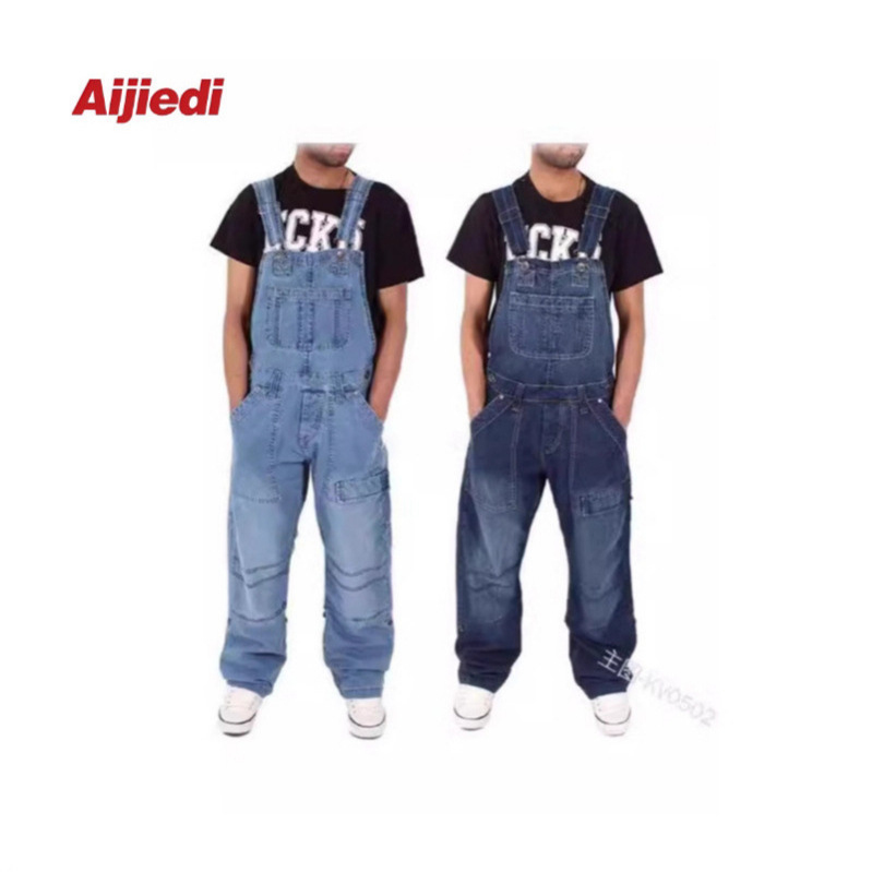 Multi-Pocket Denim Overalls with Thick Washed Fabric, Multi-Striped Leg Design, Workshop-Style Tech Men's Work Pants