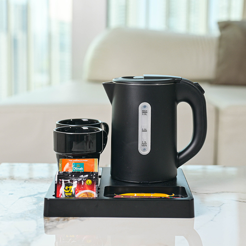 Fábrica directa de hervidor de agua eléctrica de hotel pequeño kettle 304 kettle de acero inoxidable set bandeja