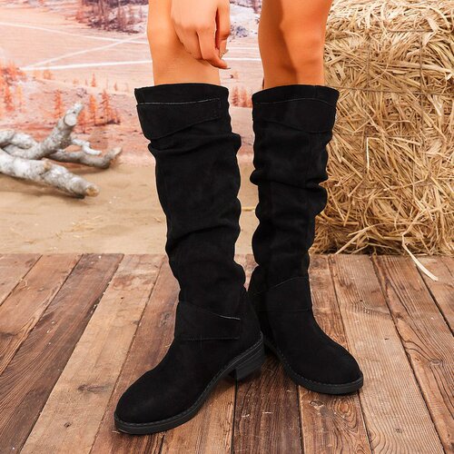 Women's Oversized Boots with Folded Belt Buckle, Over-the-Knee, Thick Heel, Skimpy Long Boots