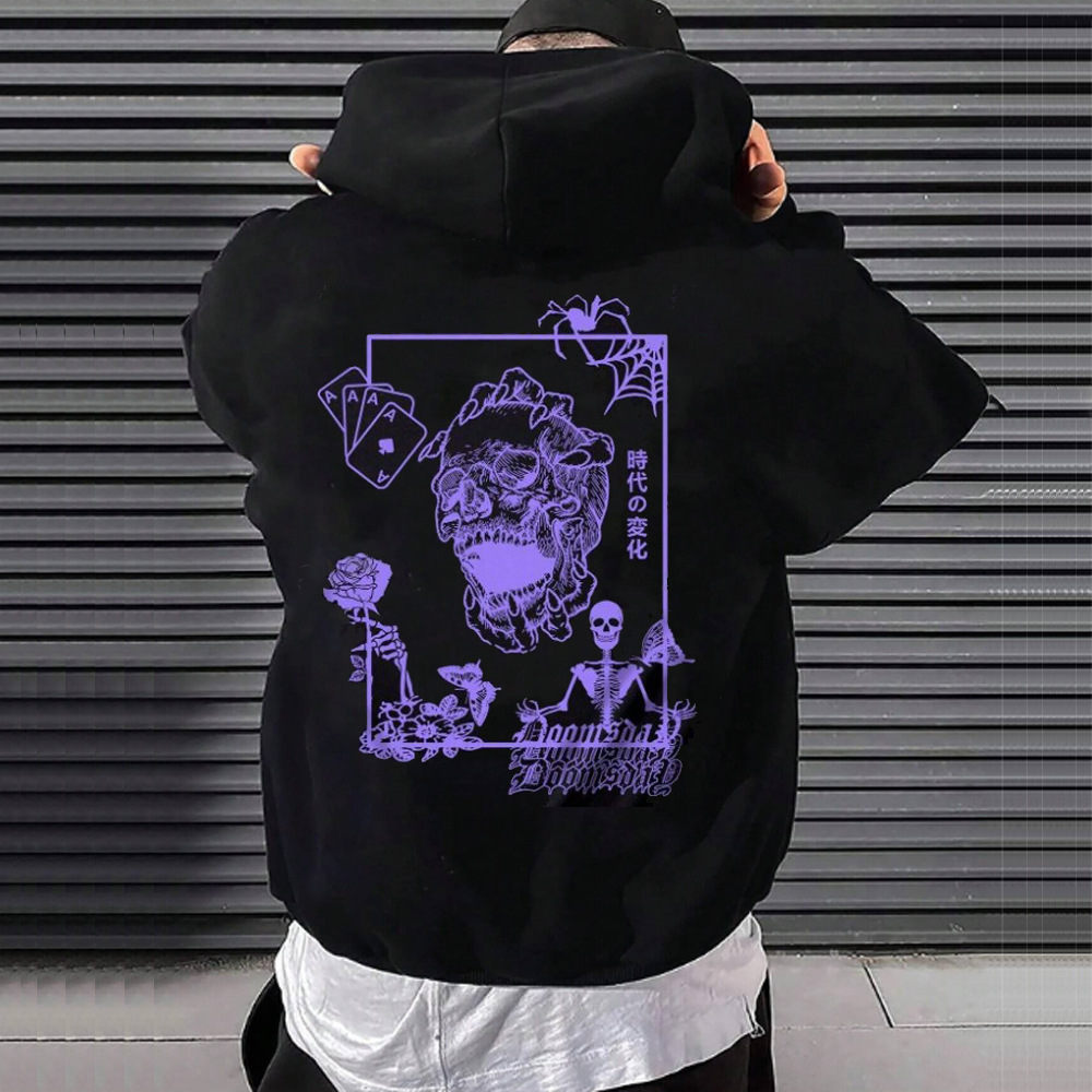 Gothic Men's Hoodie Harajuku Butterfly Print Long Sleeve