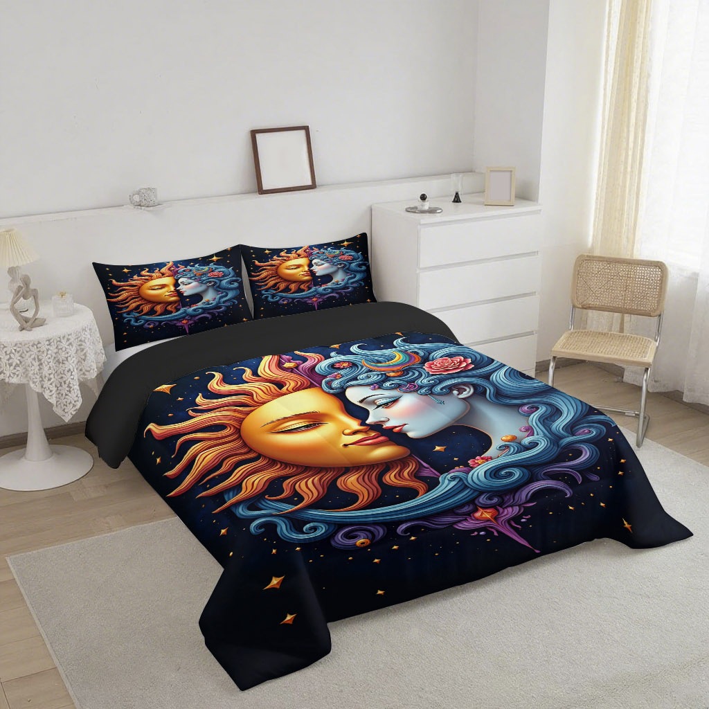 TEMU / JIT nuevo producto Sun Moon Star River impresión digital 180gms edredón conjunto de ropa de cama suministro directo