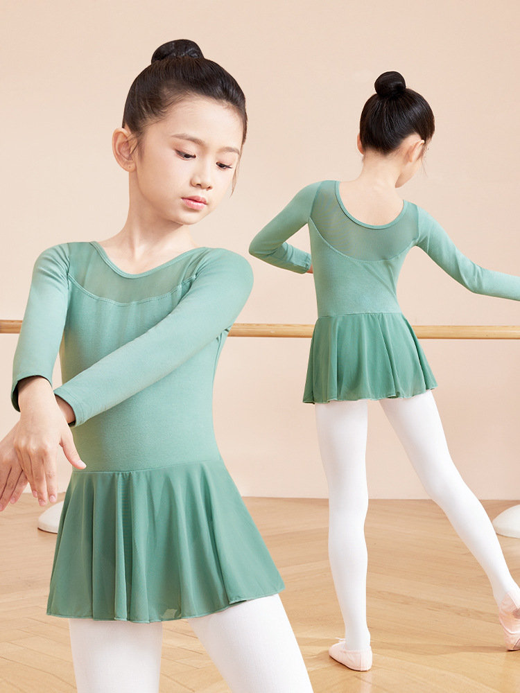 Ropa de baile para niños, ejercicios corporales de manga larga, exámenes de otoño, costura de malla de manga larga, falda de ballet, ropa de actuación