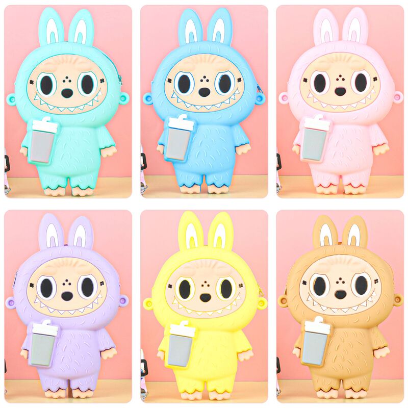 Labubu シリコーン携帯電話バッグ漫画かわいい誕生日ギフト弓シリコーン小銭入れハイエンドクロスボディバッグ|undefined