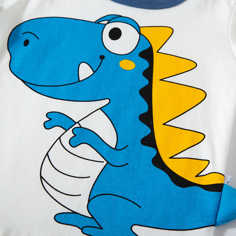 2025 nueva ropa de otoño para niños con dibujos de dinosaurios, camiseta de manga larga de algodón puro, Top de cuello redondo para bebé, triangulación de envíos