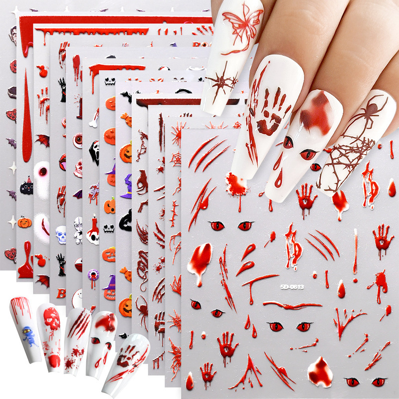 2025 Halloween Embossed Nail Art Stickers Comic Style Skull Bat Pumpkin Spider Halloween Theme Nail Stickers 2025 Halloween Embossed Nail Art Stickers Comic Style Skull Bat Pumpkin Spider Halloween Theme Nail Stickers