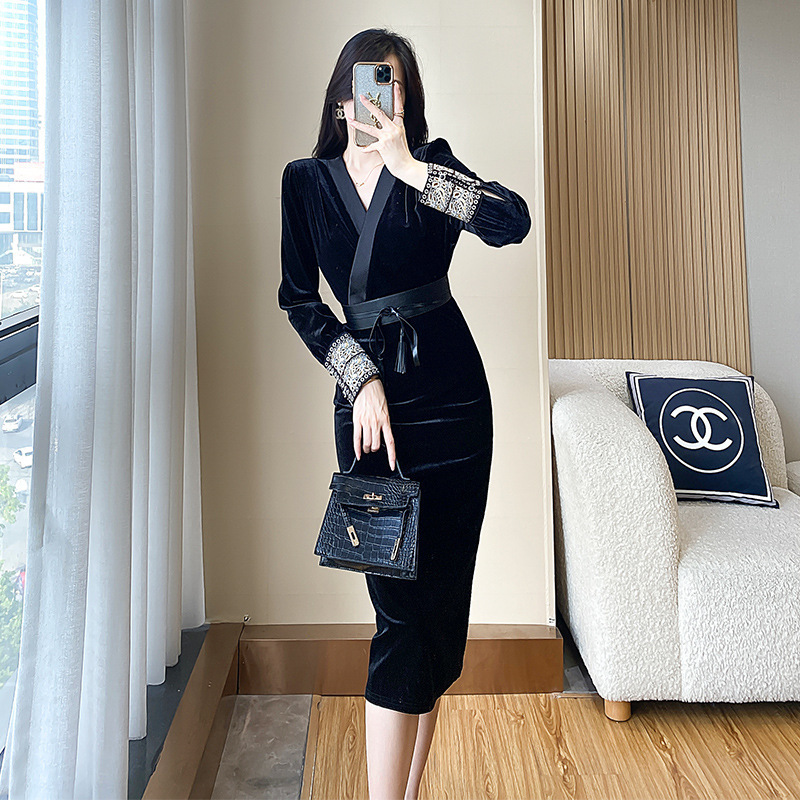 2218 Velvet Dress 2023 Autumn New Elegant Party Gown High-End Fashionable Bodycon Long Dress 2218 Velvet Dress 2023 Autumn New Elegant Party Gown High-End Fashionable Bodycon Long Dress